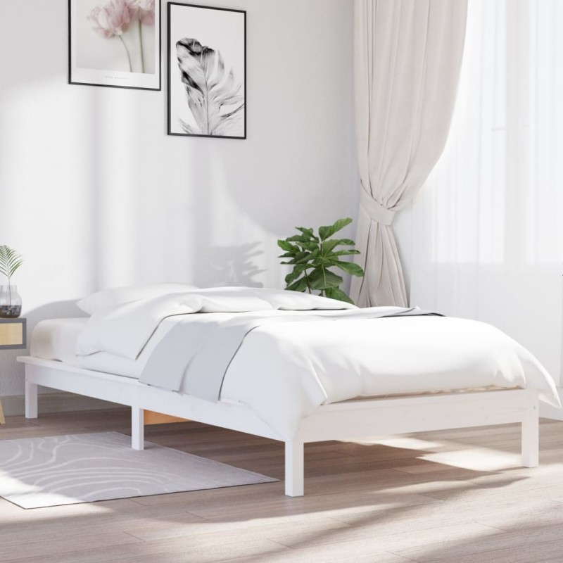 vidaXL Estructura de cama madera maciza de pino blanco 90x200 cm vidaXL Estructura de cama madera maciza de pino blanco 90x200 cm