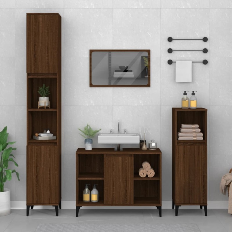 vidaXL Armario de lavabo madera contrachapada marrón roble 80x33x60 cm vidaXL Armario de lavabo madera contrachapada marrón roble 80x33x60 cm