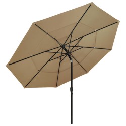 vidaXL Sombrilla de 3 niveles con poste de aluminio gris taupé 3,5 m