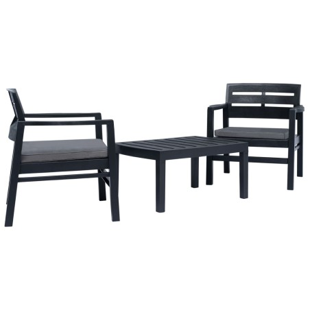 vidaXL Juego de muebles de jardín 3 piezas plástico gris antracita