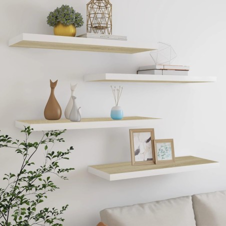 vidaXL Estante flotante pared 4 uds MDF roble y blanco 80x23,5x3,8 cm