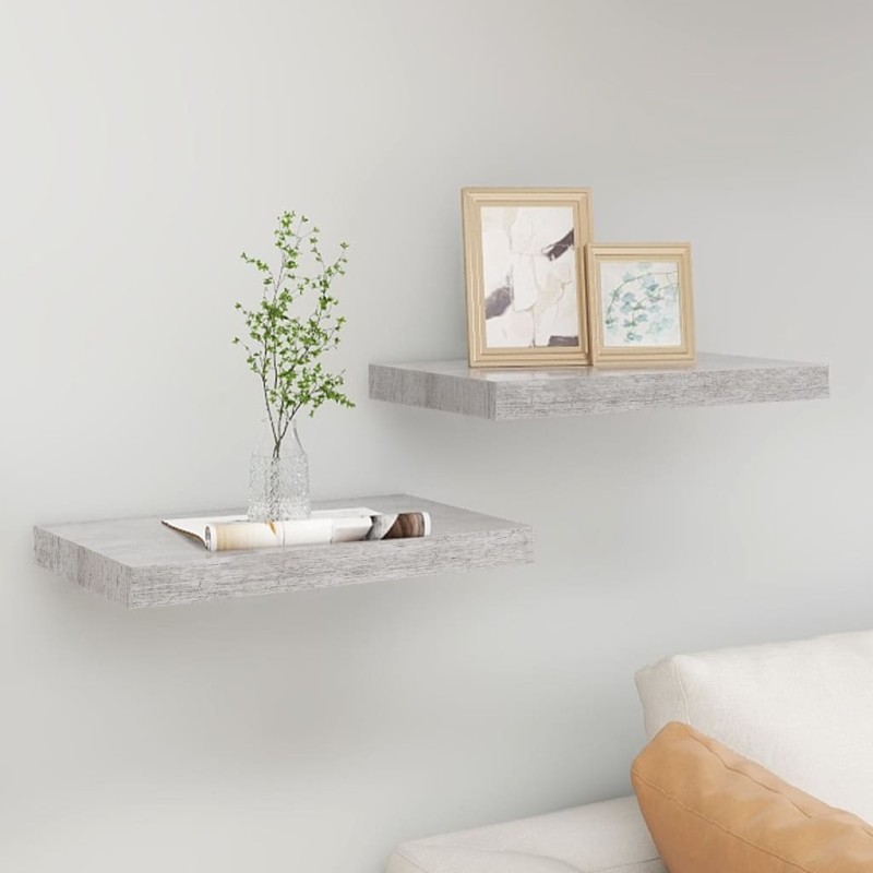 vidaXL Estantes flotantes pared 2 uds MDF gris hormigón 50x23x3,8 cm