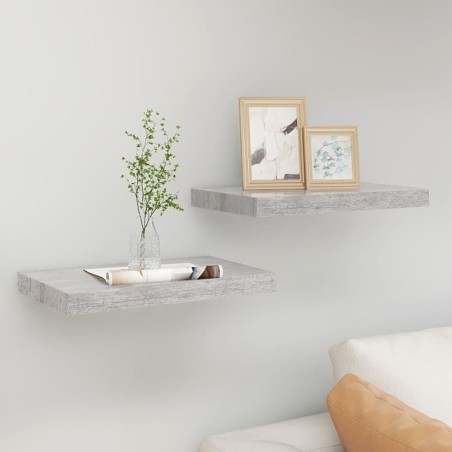 vidaXL Estantes flotantes pared 2 uds MDF gris hormigón 50x23x3,8 cm