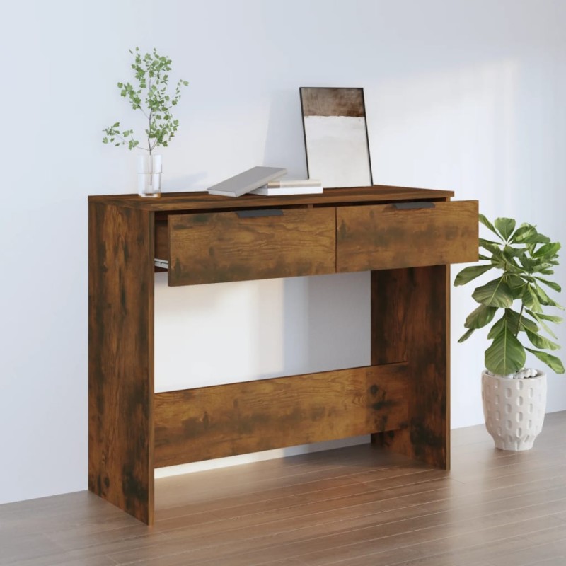 vidaXL Mesa consola madera contrachapada roble ahumado 90x36x75 cm vidaXL Mesa consola madera contrachapada roble ahumado 90x36x75 cm