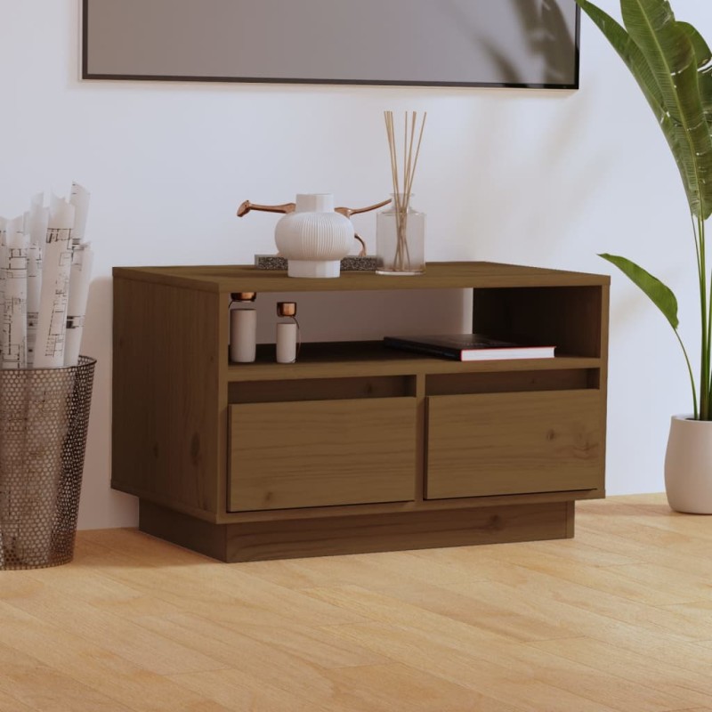 vidaXL Mueble de TV madera maciza de pino marrón miel 60x35x37 cm