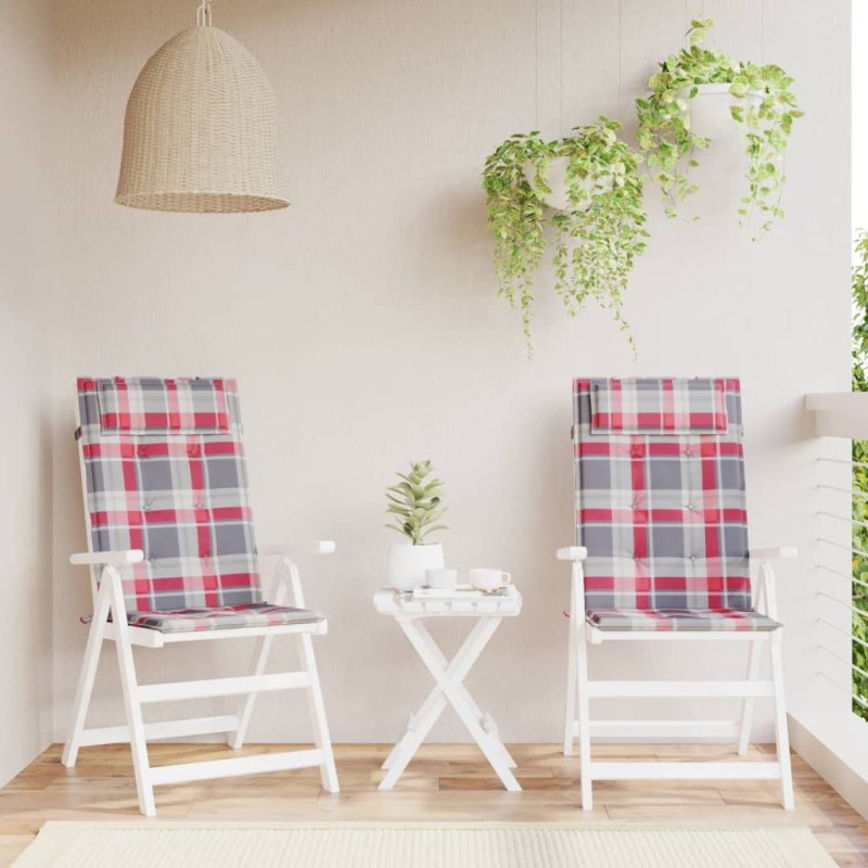 vidaXL Cojines de silla respaldo alto 2 uds tela Oxford a cuadros rojo vidaXL Cojines de silla respaldo alto 2 uds tela Oxford a cuadros rojo