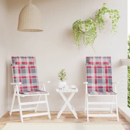 vidaXL Cojines de silla respaldo alto 2 uds tela Oxford a cuadros rojo