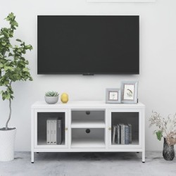 vidaXL Mueble para el televisor acero y vidrio blanco 105x35x52 cm