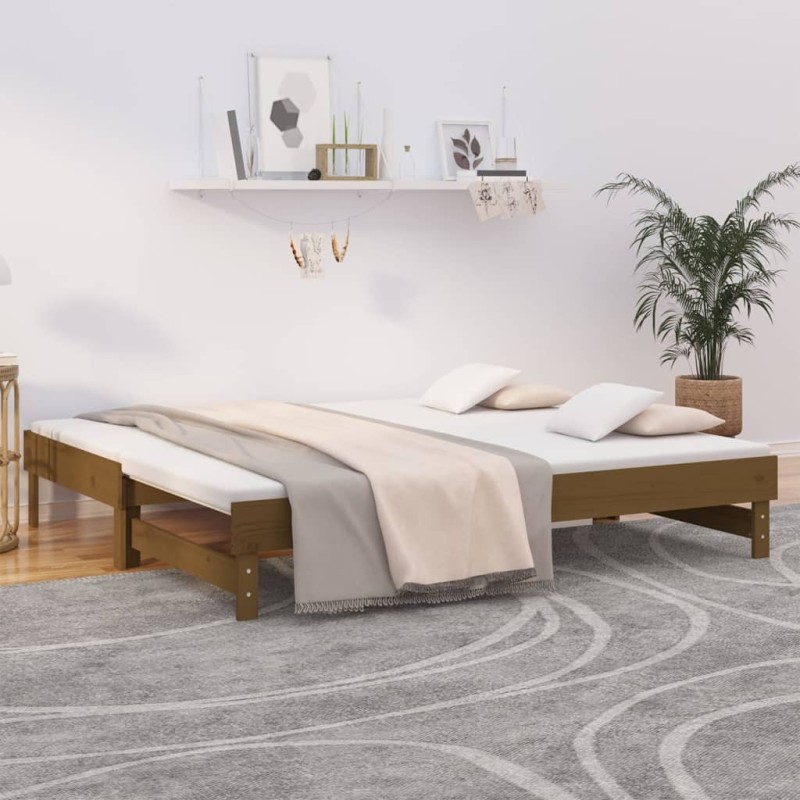 vidaXL Sofá cama extraíble madera maciza pino marrón miel 2x(90x190)cm vidaXL Sofá cama extraíble madera maciza pino marrón miel 2x(90x190)cm