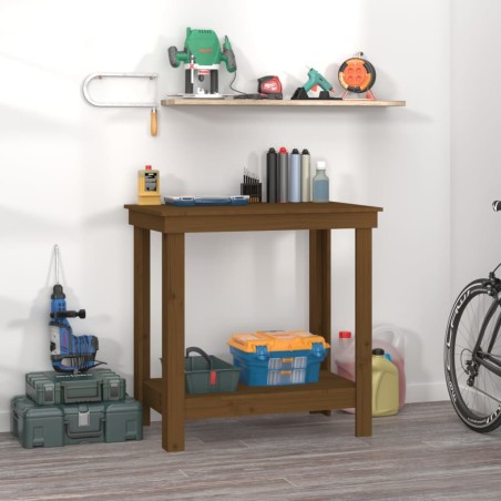 vidaXL Banco de trabajo madera maciza de pino marrón miel 80x50x80 cm