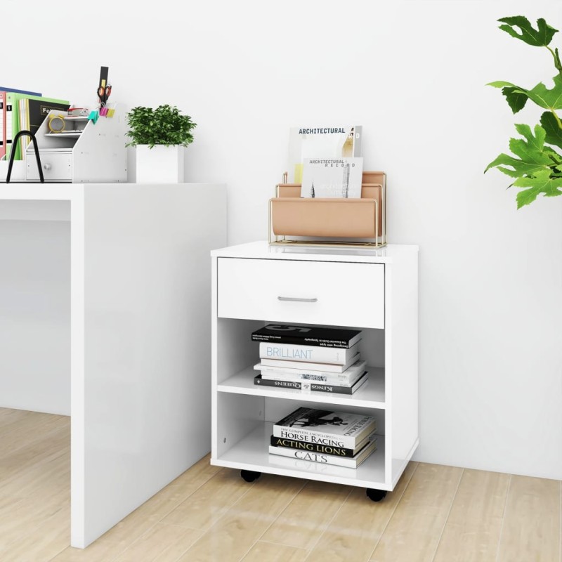 vidaXL Armario ruedas madera contrachapada blanco brillante 46x36x59cm vidaXL Armario ruedas madera contrachapada blanco brillante 46x36x59cm