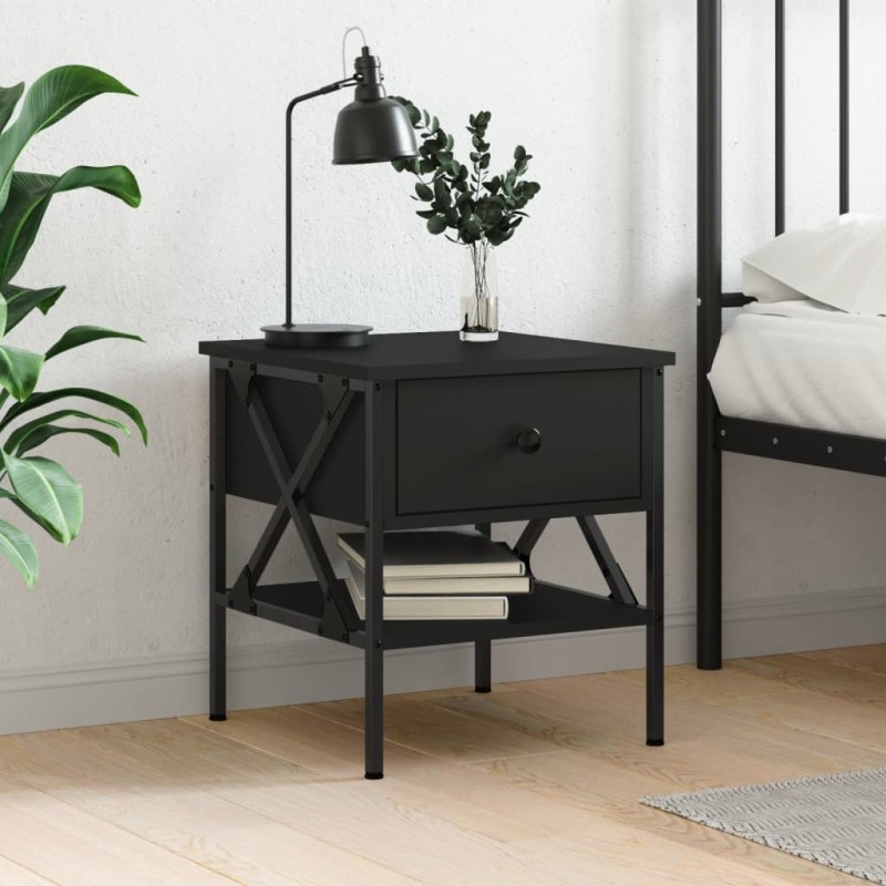 vidaXL Mesita de noche madera de ingeniería negro 40x42x45 cm