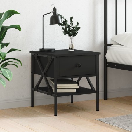 vidaXL Mesita de noche madera de ingeniería negro 40x42x45 cm