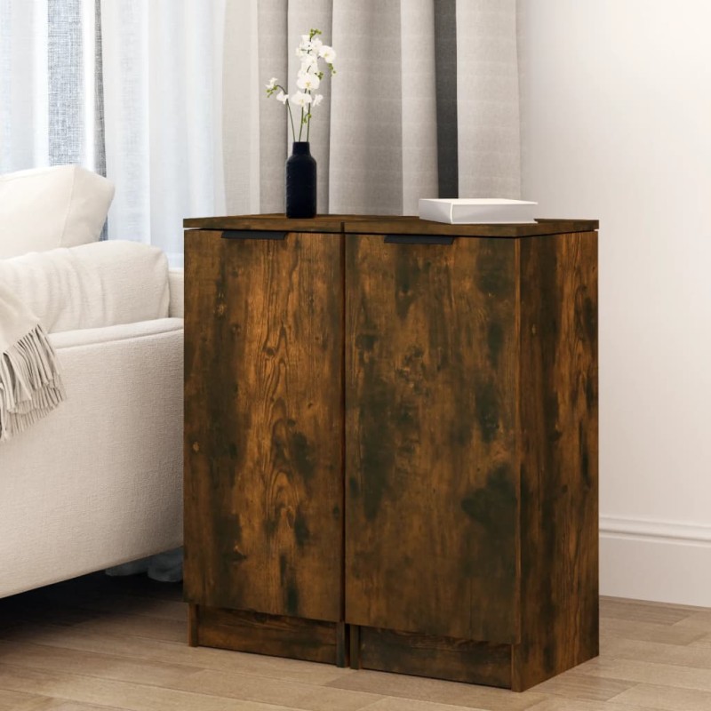 vidaXL Aparadores 2 uds madera contrachapada roble ahumado 30x30x70 cm