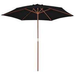 vidaXL Sombrilla de jardín con palo de madera negra 270 cm 