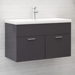 vidaXL Armario para lavabo contrachapada gris brillo 80x38,5x46 cm