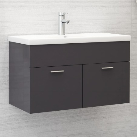 vidaXL Armario para lavabo contrachapada gris brillo 80x38,5x46 cm