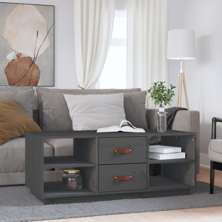vidaXL Mesa de centro de madera maciza de pino gris 100x50x41 cm