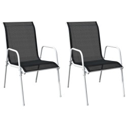 vidaXL Sillas de jardín apilables 2 unidades acero y textilene negro