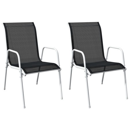vidaXL Sillas de jardín apilables 2 unidades acero y textilene negro