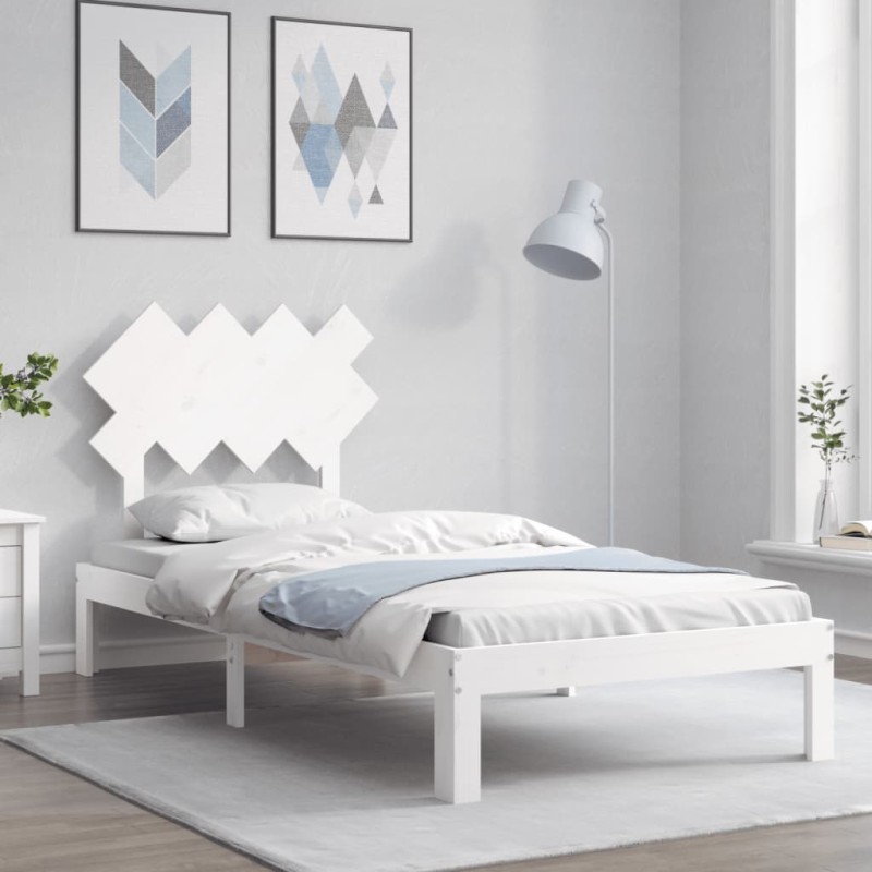 vidaXL Estructura de cama con cabecero madera maciza blanco vidaXL Estructura de cama con cabecero madera maciza blanco