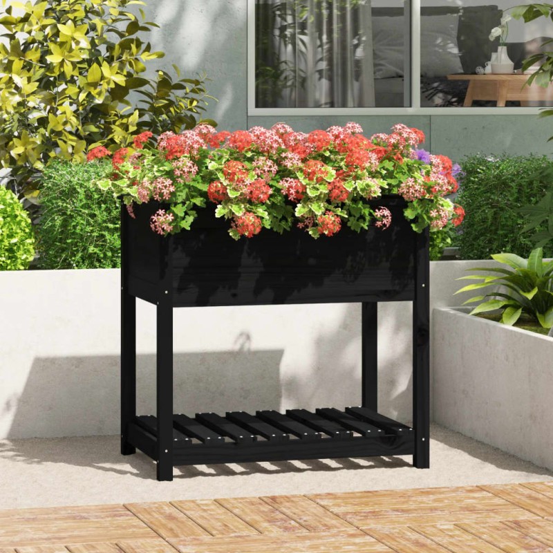 vidaXL Jardinera con estante madera maciza de pino negro 82,5x54x81 cm vidaXL Jardinera con estante madera maciza de pino negro 82,5x54x81 cm
