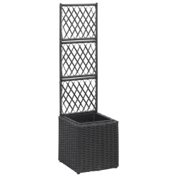 vidaXL Enrejado y arriate 1 maceta ratán sintético negro 30x30x107 cm