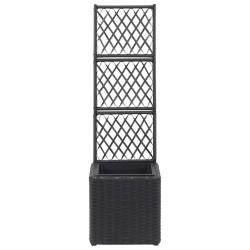vidaXL Enrejado y arriate 1 maceta ratán sintético negro 30x30x107 cm
