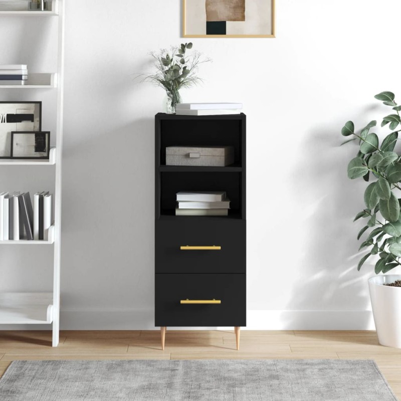 vidaXL Aparador de madera contrachapada negro 34,5x34x90 cm