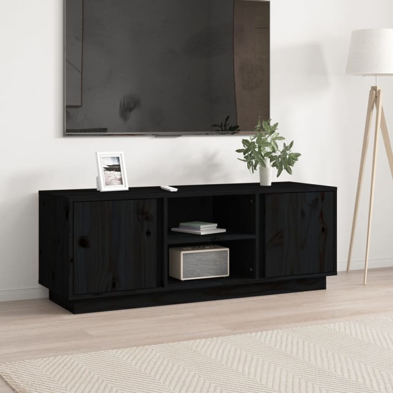 vidaXL Mueble de TV madera maciza de pino negro 110x35x40,5 cm