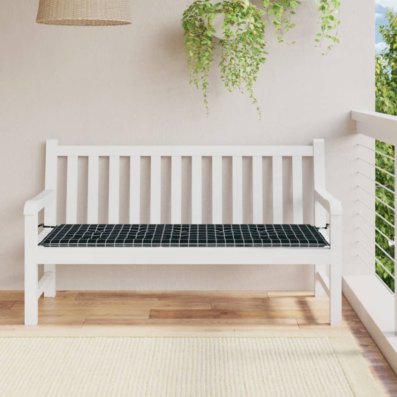 vidaXL Cojín de banco de jardín tela Oxford a cuadros negro 150x50x3cm vidaXL Cojín de banco de jardín tela Oxford a cuadros negro 150x50x3cm