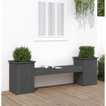 vidaXL Banco con jardineras madera maciza pino gris 184,5x39,5x56,5 cm