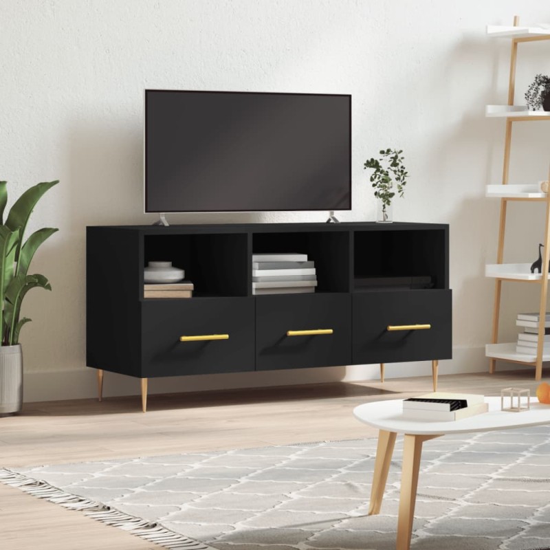 vidaXL Mueble de TV madera de ingeniería negro 102x36x50 cm vidaXL Mueble de TV madera de ingeniería negro 102x36x50 cm