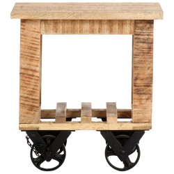 vidaXL Mesa auxiliar con ruedas madera de mango rugosa 40x40x42 cm