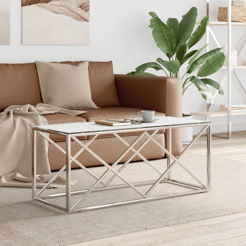 vidaXL Mesa de centro acero inoxidable y vidrio 110x45x45 cm vidaXL Mesa de centro acero inoxidable y vidrio 110x45x45 cm