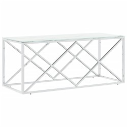 vidaXL Mesa de centro acero inoxidable y vidrio 110x45x45 cm