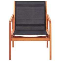 vidaXL Silla de jardín de madera maciza de eucalipto y textilene negro
