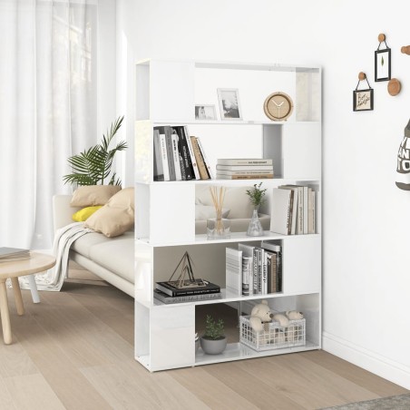 vidaXL Librería separador madera de ingeniería blanco brillo