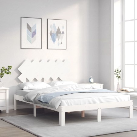 vidaXL Estructura de cama con cabecero madera maciza blanco 120x200 cm