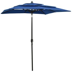 vidaXL Sombrilla de 3 niveles con poste de aluminio azul 2x2 m