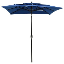 vidaXL Sombrilla de 3 niveles con poste de aluminio azul 2x2 m