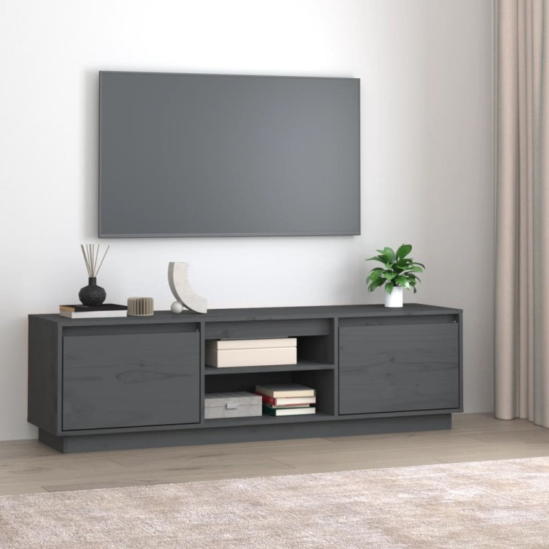 vidaXL Mueble de TV de madera maciza de pino gris 140x35x40 cm vidaXL Mueble de TV de madera maciza de pino gris 140x35x40 cm