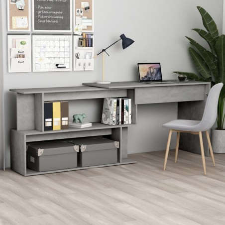 vidaXL Escritorio de esquina contrachapada gris hormigón 200x50x76 cm