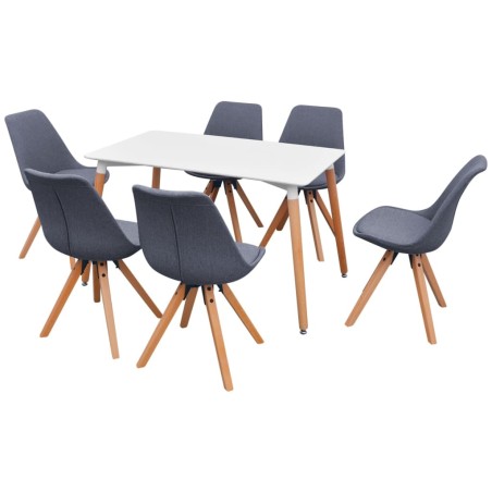 vidaXL Conjunto de mesa de comedor y sillas 7 uds blanco y gris claro
