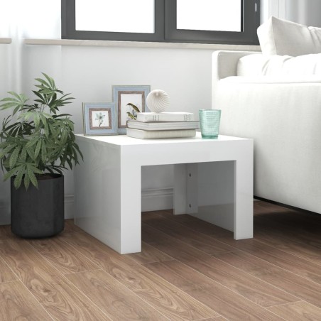 vidaXL Mesa de centro madera contrachapada blanco brillo 50x50x35 cm