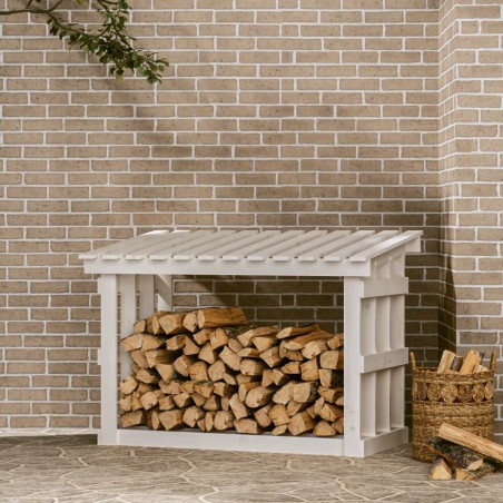 vidaXL Leñero de madera maciza de pino blanco 108x64,5x77 cm