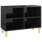 vidaXL Mueble de TV patas de madera maciza negro brillo 69,5x30x50 cm