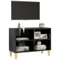 vidaXL Mueble de TV patas de madera maciza negro brillo 69,5x30x50 cm