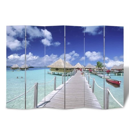 vidaXL Biombo divisor plegable Playa 217x170 cm  