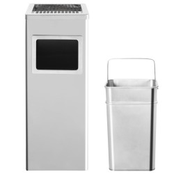 vidaXL Papelera con cenicero de acero inoxidable 36 L